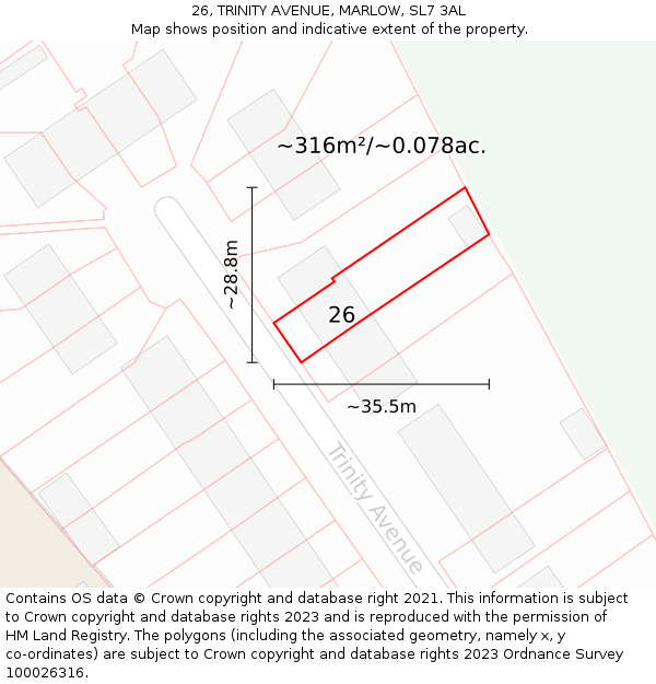 26, TRINITY AVENUE, MARLOW, SL7 3AL: Plot and title map