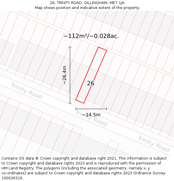 26, TRINITY ROAD, GILLINGHAM, ME7 1JA: Plot and title map