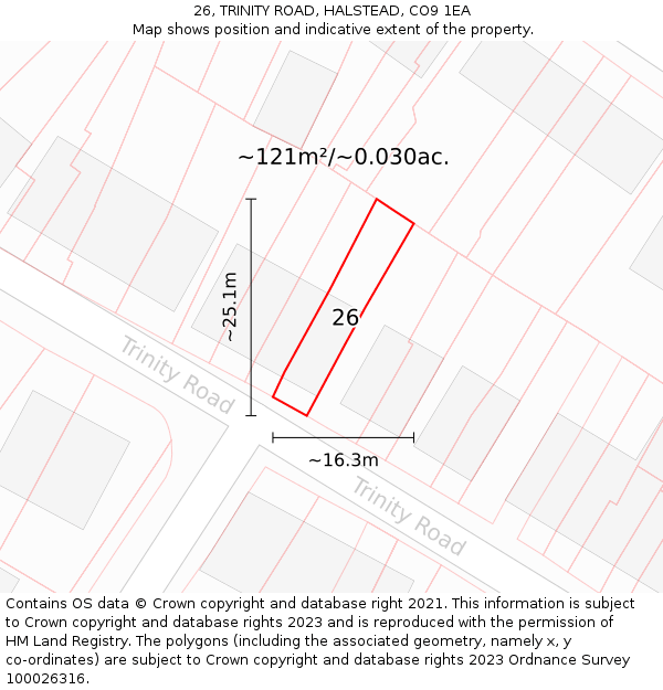 26, TRINITY ROAD, HALSTEAD, CO9 1EA: Plot and title map
