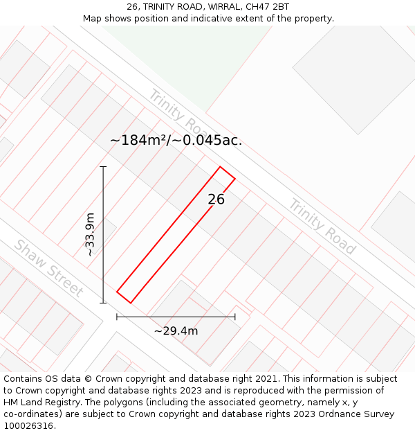 26, TRINITY ROAD, WIRRAL, CH47 2BT: Plot and title map
