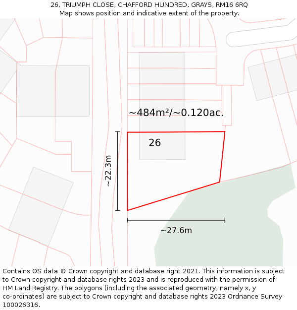 26, TRIUMPH CLOSE, CHAFFORD HUNDRED, GRAYS, RM16 6RQ: Plot and title map