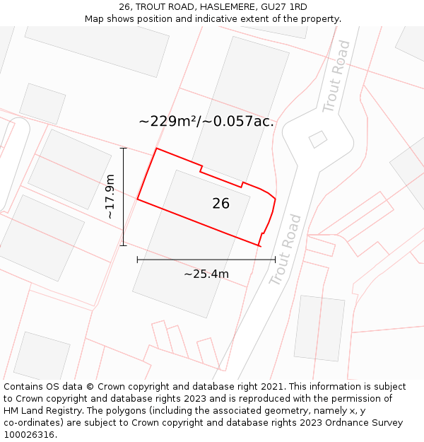 26, TROUT ROAD, HASLEMERE, GU27 1RD: Plot and title map