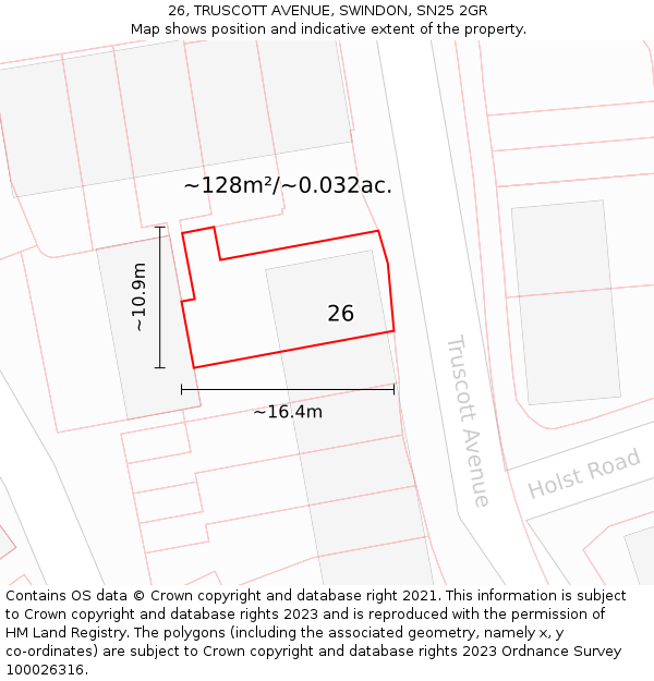 26, TRUSCOTT AVENUE, SWINDON, SN25 2GR: Plot and title map