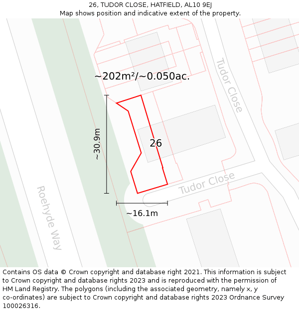 26, TUDOR CLOSE, HATFIELD, AL10 9EJ: Plot and title map