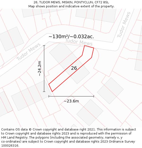 26, TUDOR MEWS, MISKIN, PONTYCLUN, CF72 8SL: Plot and title map
