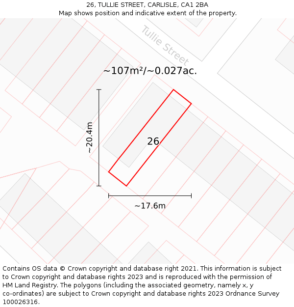 26, TULLIE STREET, CARLISLE, CA1 2BA: Plot and title map