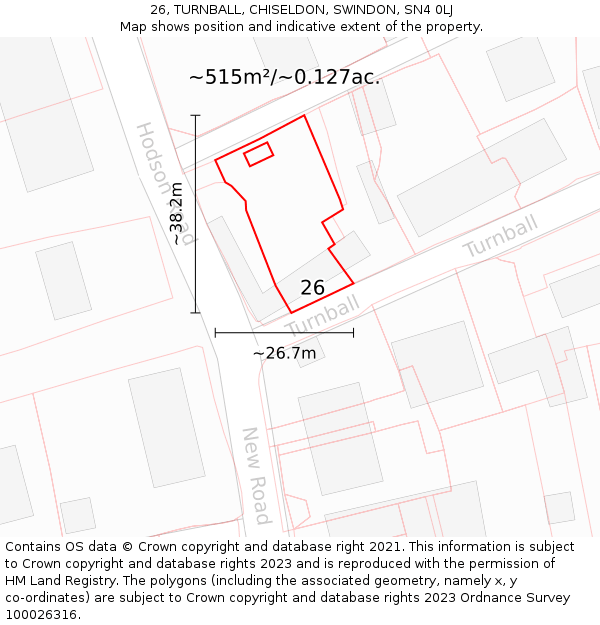 26, TURNBALL, CHISELDON, SWINDON, SN4 0LJ: Plot and title map