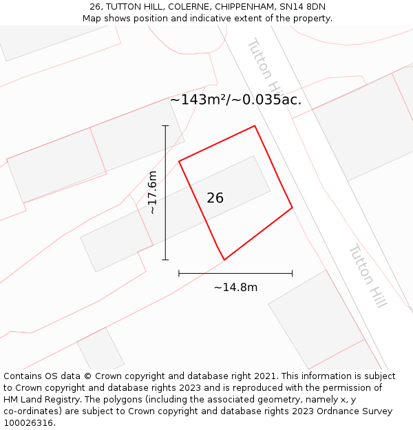 26, TUTTON HILL, COLERNE, CHIPPENHAM, SN14 8DN: Plot and title map