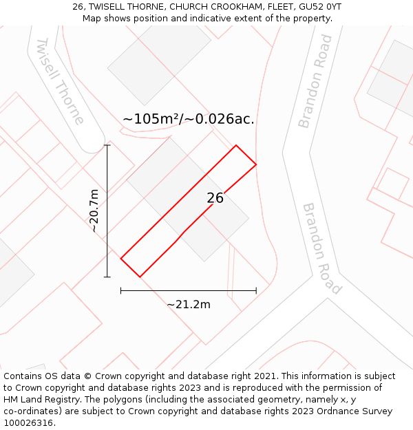 26, TWISELL THORNE, CHURCH CROOKHAM, FLEET, GU52 0YT: Plot and title map