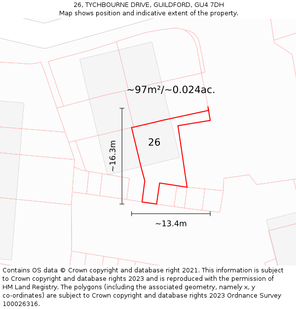 26, TYCHBOURNE DRIVE, GUILDFORD, GU4 7DH: Plot and title map