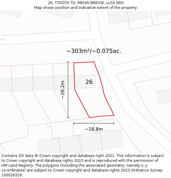 26, TYDDYN TO, MENAI BRIDGE, LL59 5BG: Plot and title map