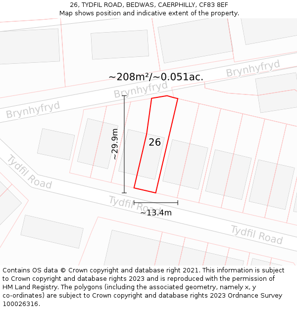 26, TYDFIL ROAD, BEDWAS, CAERPHILLY, CF83 8EF: Plot and title map
