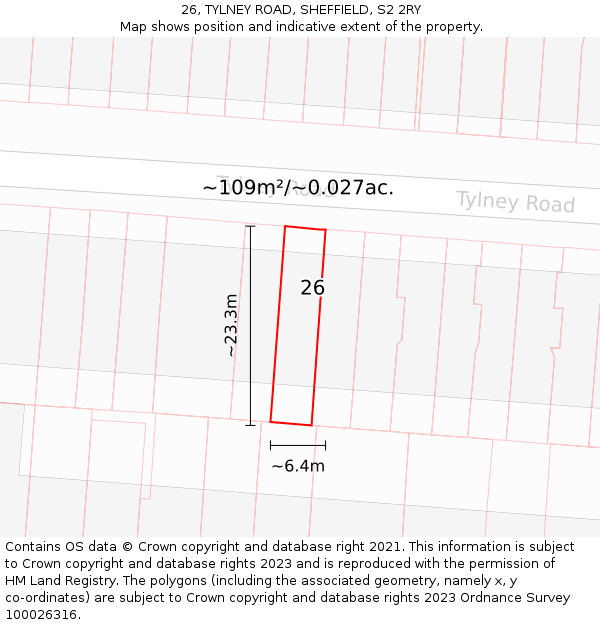 26, TYLNEY ROAD, SHEFFIELD, S2 2RY: Plot and title map