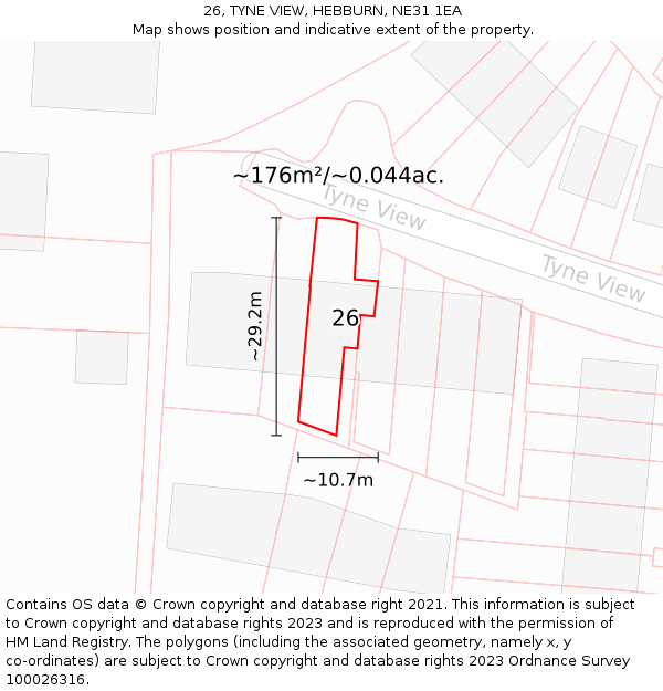 26, TYNE VIEW, HEBBURN, NE31 1EA: Plot and title map