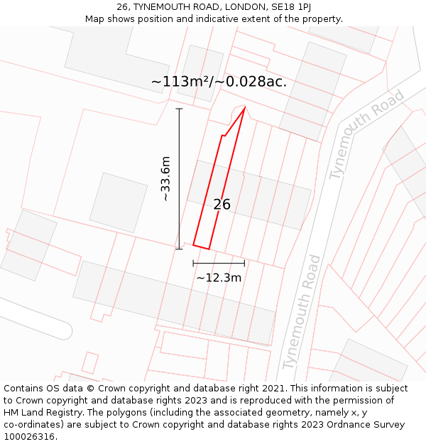 26, TYNEMOUTH ROAD, LONDON, SE18 1PJ: Plot and title map