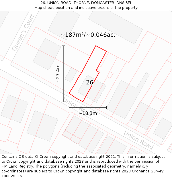 26, UNION ROAD, THORNE, DONCASTER, DN8 5EL: Plot and title map