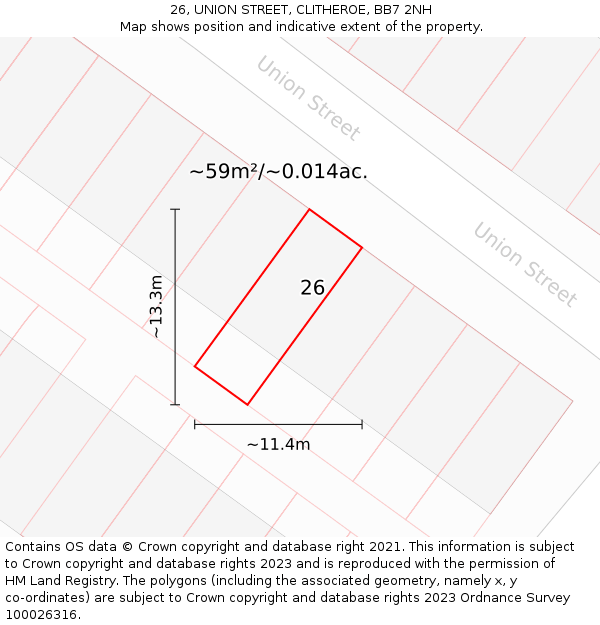 26, UNION STREET, CLITHEROE, BB7 2NH: Plot and title map