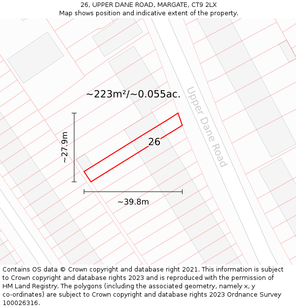 26, UPPER DANE ROAD, MARGATE, CT9 2LX: Plot and title map
