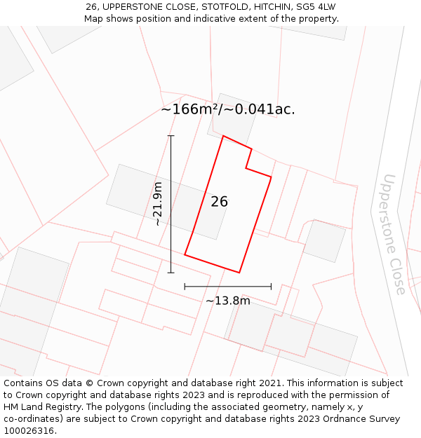 26, UPPERSTONE CLOSE, STOTFOLD, HITCHIN, SG5 4LW: Plot and title map