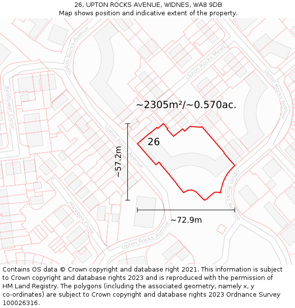 26, UPTON ROCKS AVENUE, WIDNES, WA8 9DB: Plot and title map