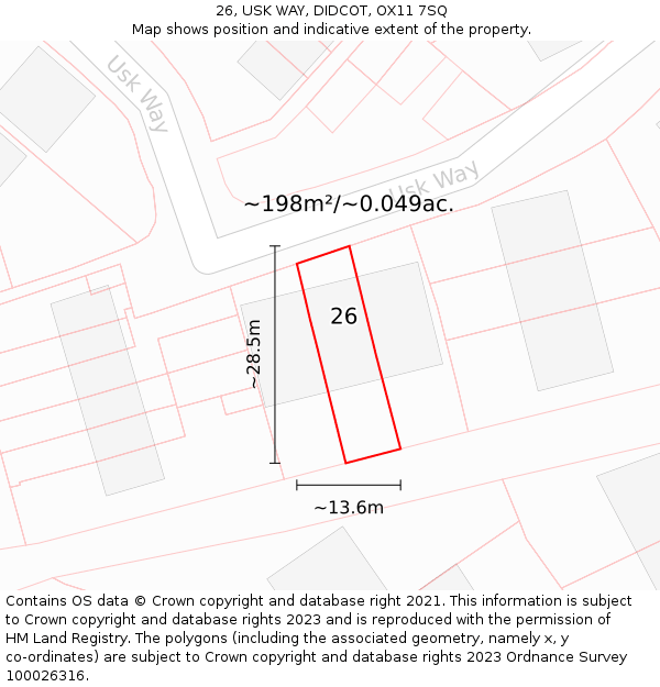 26, USK WAY, DIDCOT, OX11 7SQ: Plot and title map