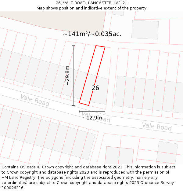 26, VALE ROAD, LANCASTER, LA1 2JL: Plot and title map