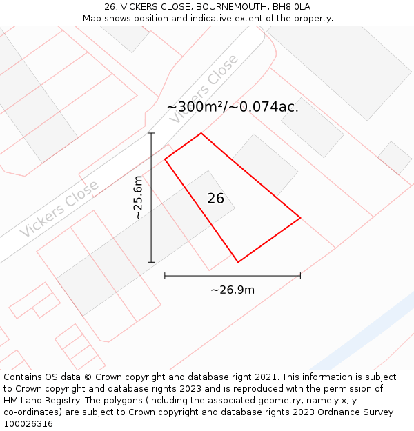 26, VICKERS CLOSE, BOURNEMOUTH, BH8 0LA: Plot and title map