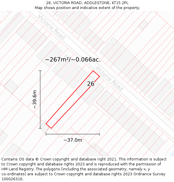 26, VICTORIA ROAD, ADDLESTONE, KT15 2PL: Plot and title map