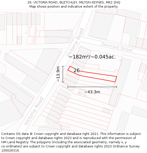 26, VICTORIA ROAD, BLETCHLEY, MILTON KEYNES, MK2 2NQ: Plot and title map