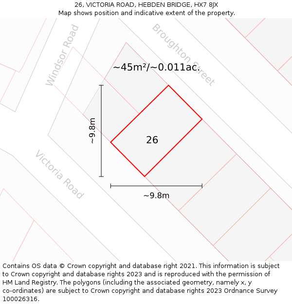 26, VICTORIA ROAD, HEBDEN BRIDGE, HX7 8JX: Plot and title map
