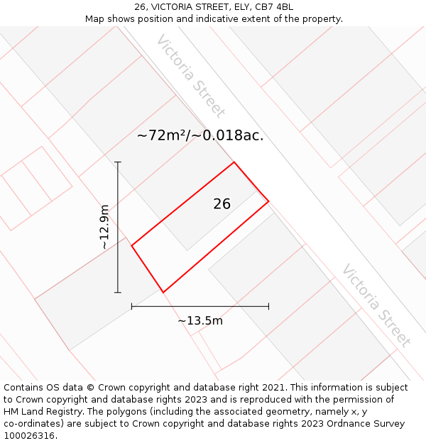26, VICTORIA STREET, ELY, CB7 4BL: Plot and title map