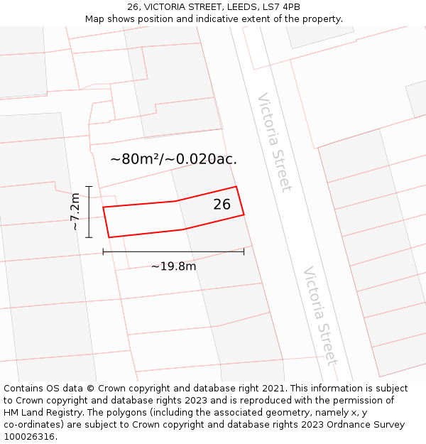 26, VICTORIA STREET, LEEDS, LS7 4PB: Plot and title map