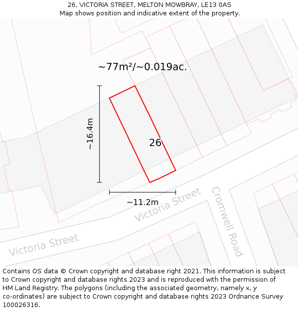 26, VICTORIA STREET, MELTON MOWBRAY, LE13 0AS: Plot and title map