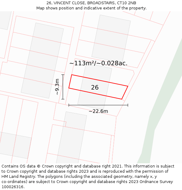 26, VINCENT CLOSE, BROADSTAIRS, CT10 2NB: Plot and title map