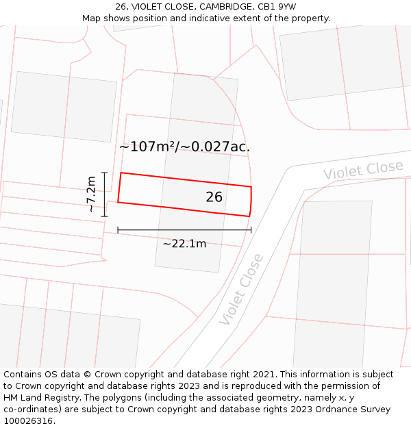 26, VIOLET CLOSE, CAMBRIDGE, CB1 9YW: Plot and title map