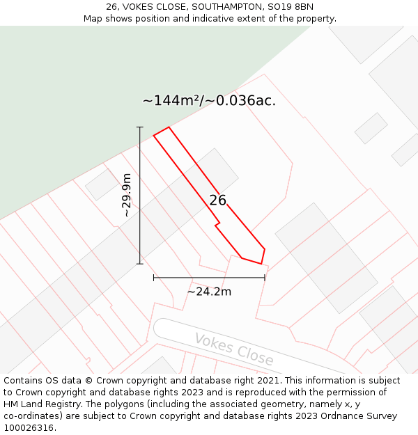 26, VOKES CLOSE, SOUTHAMPTON, SO19 8BN: Plot and title map