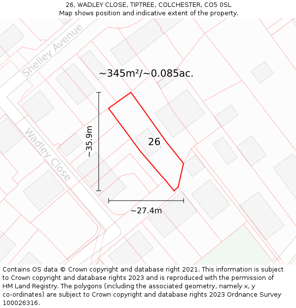 26, WADLEY CLOSE, TIPTREE, COLCHESTER, CO5 0SL: Plot and title map