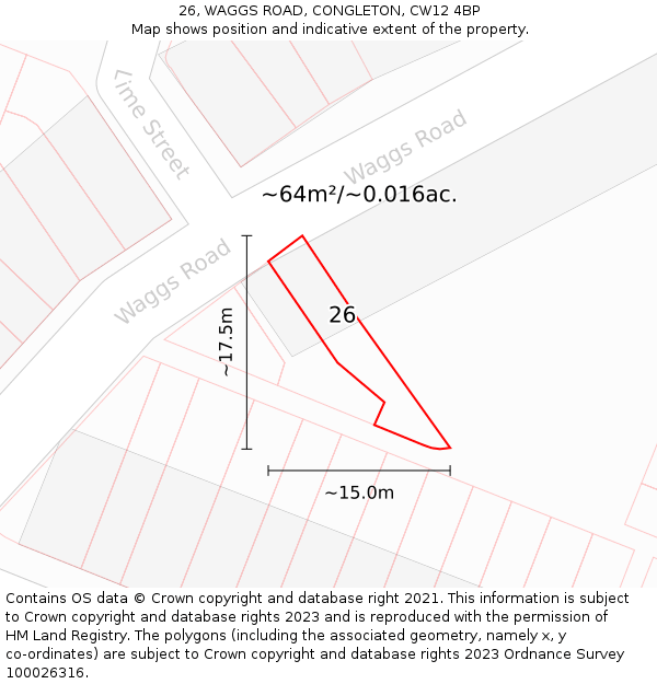 26, WAGGS ROAD, CONGLETON, CW12 4BP: Plot and title map