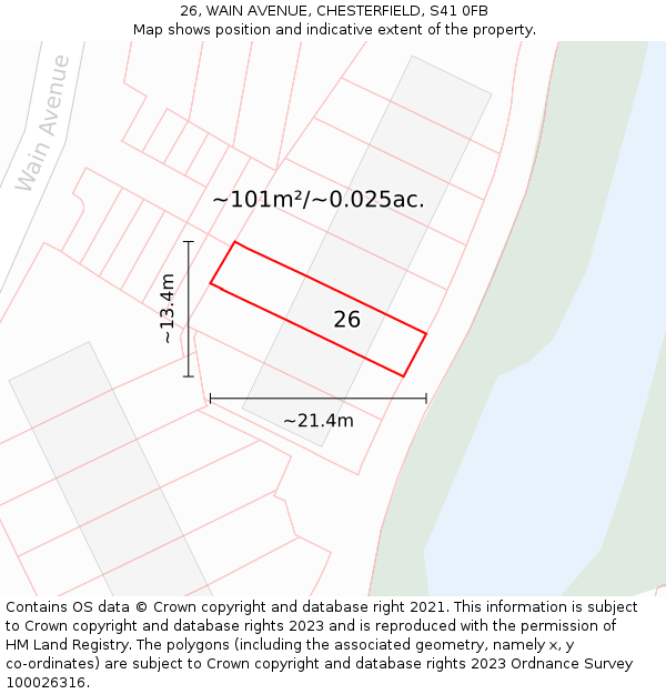 26, WAIN AVENUE, CHESTERFIELD, S41 0FB: Plot and title map