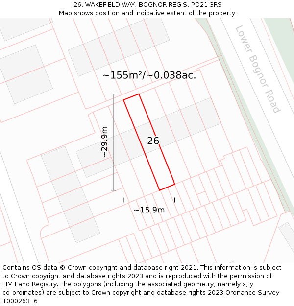 26, WAKEFIELD WAY, BOGNOR REGIS, PO21 3RS: Plot and title map