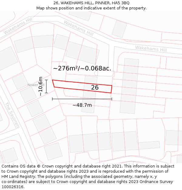 26, WAKEHAMS HILL, PINNER, HA5 3BQ: Plot and title map