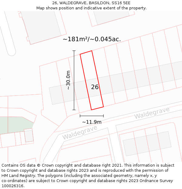 26, WALDEGRAVE, BASILDON, SS16 5EE: Plot and title map
