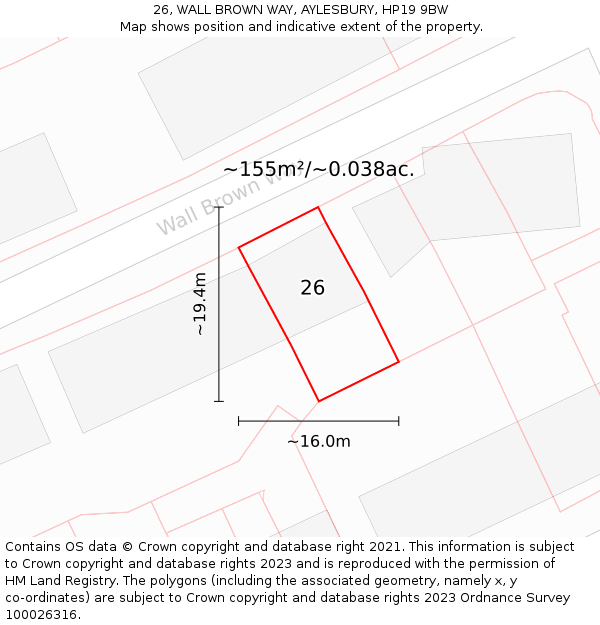 26, WALL BROWN WAY, AYLESBURY, HP19 9BW: Plot and title map
