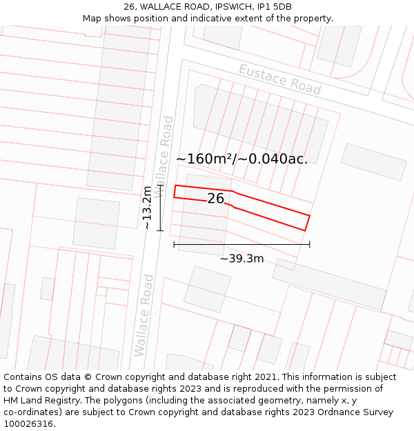 26, WALLACE ROAD, IPSWICH, IP1 5DB: Plot and title map