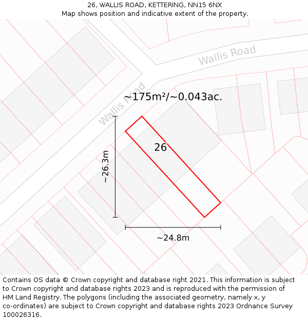 26, WALLIS ROAD, KETTERING, NN15 6NX: Plot and title map