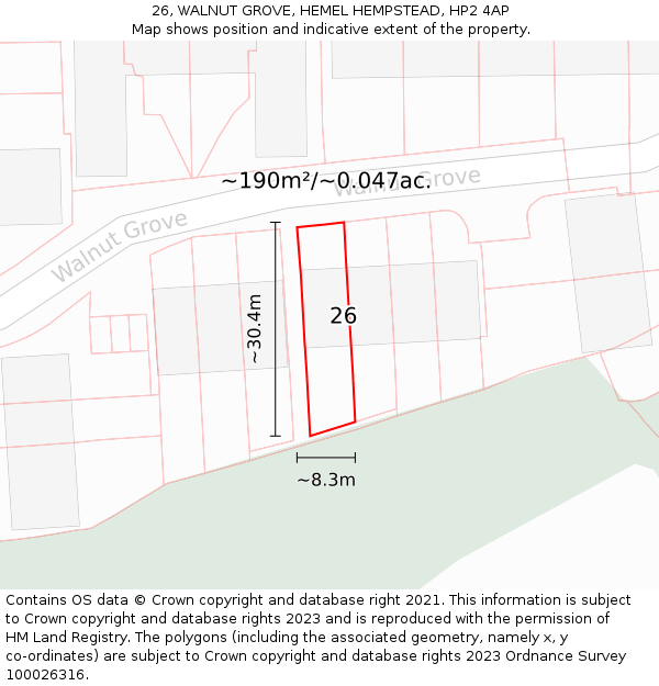 26, WALNUT GROVE, HEMEL HEMPSTEAD, HP2 4AP: Plot and title map