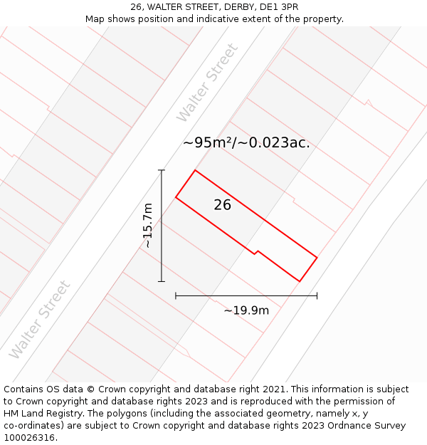 26, WALTER STREET, DERBY, DE1 3PR: Plot and title map