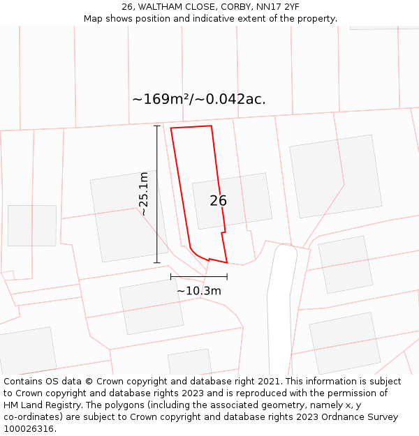 26, WALTHAM CLOSE, CORBY, NN17 2YF: Plot and title map