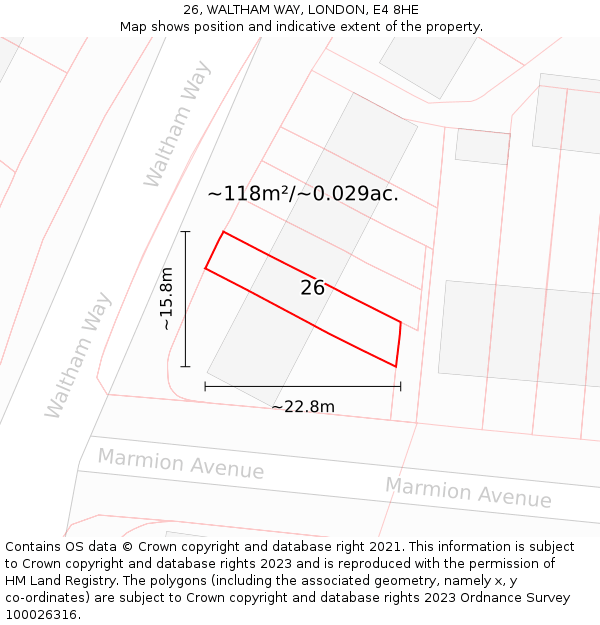 26, WALTHAM WAY, LONDON, E4 8HE: Plot and title map