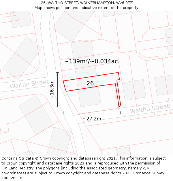 26, WALTHO STREET, WOLVERHAMPTON, WV6 0EZ: Plot and title map